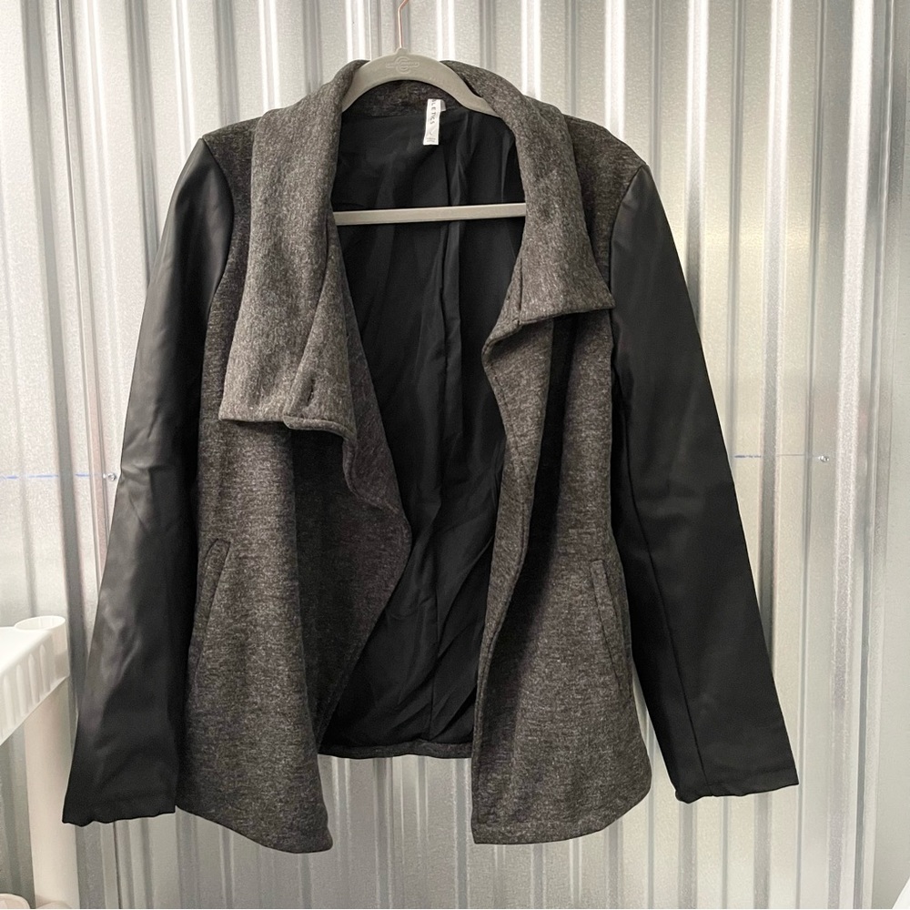FABLETICS Faux Leather Sleeve Draped Jacket Size Large